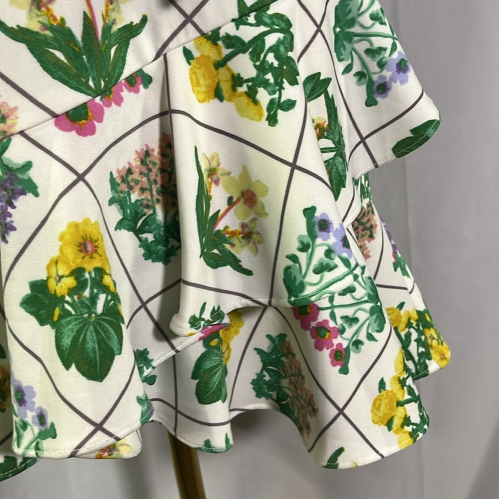 NWT Melonie T Floral Lattice Print Sleeveless High Neck Ruffle Hem Dress - Picture 10 of 16